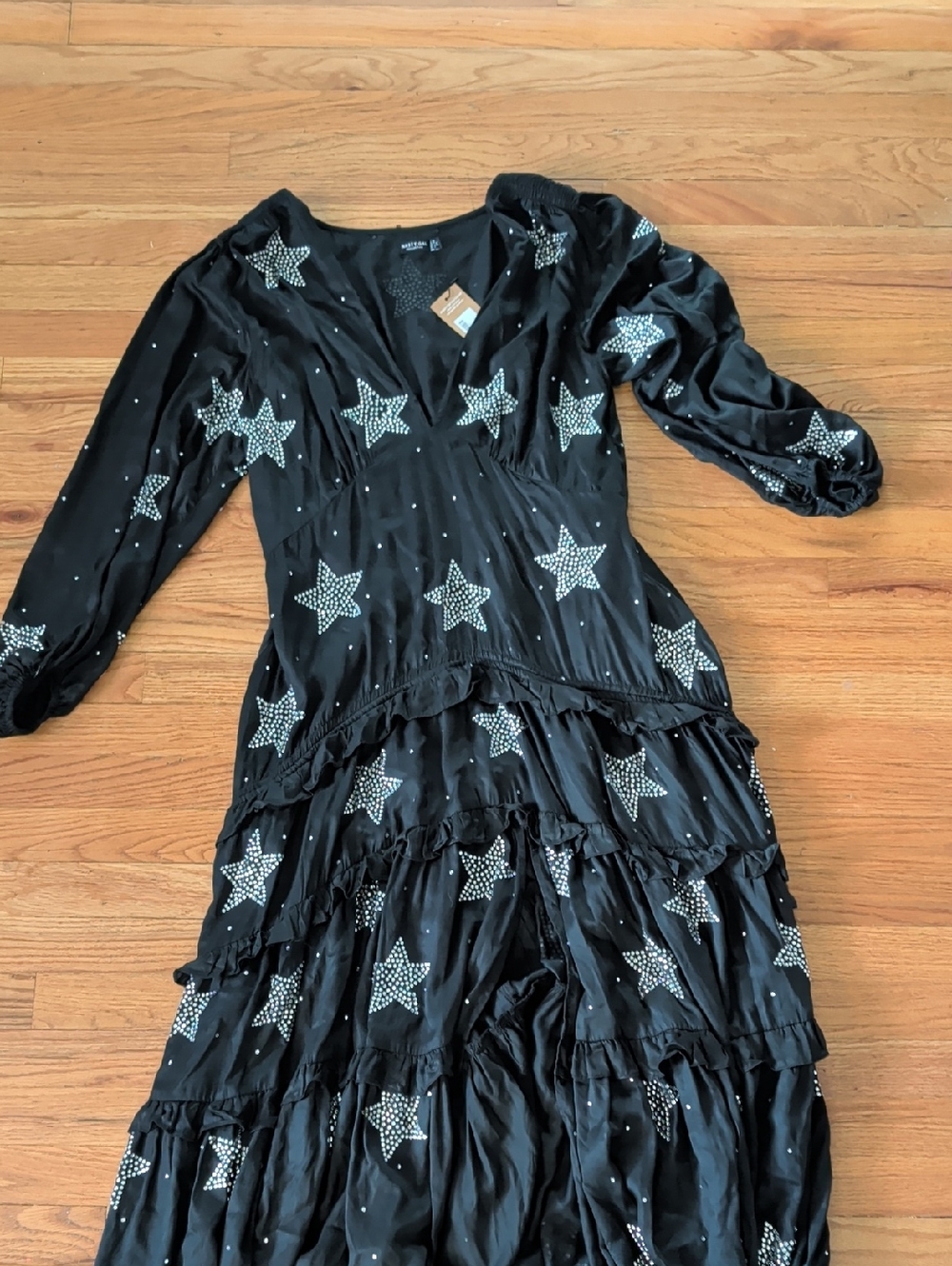 Nasty Gal NWT Black Star Embellished Tiered Dress - Picture 6 of 7